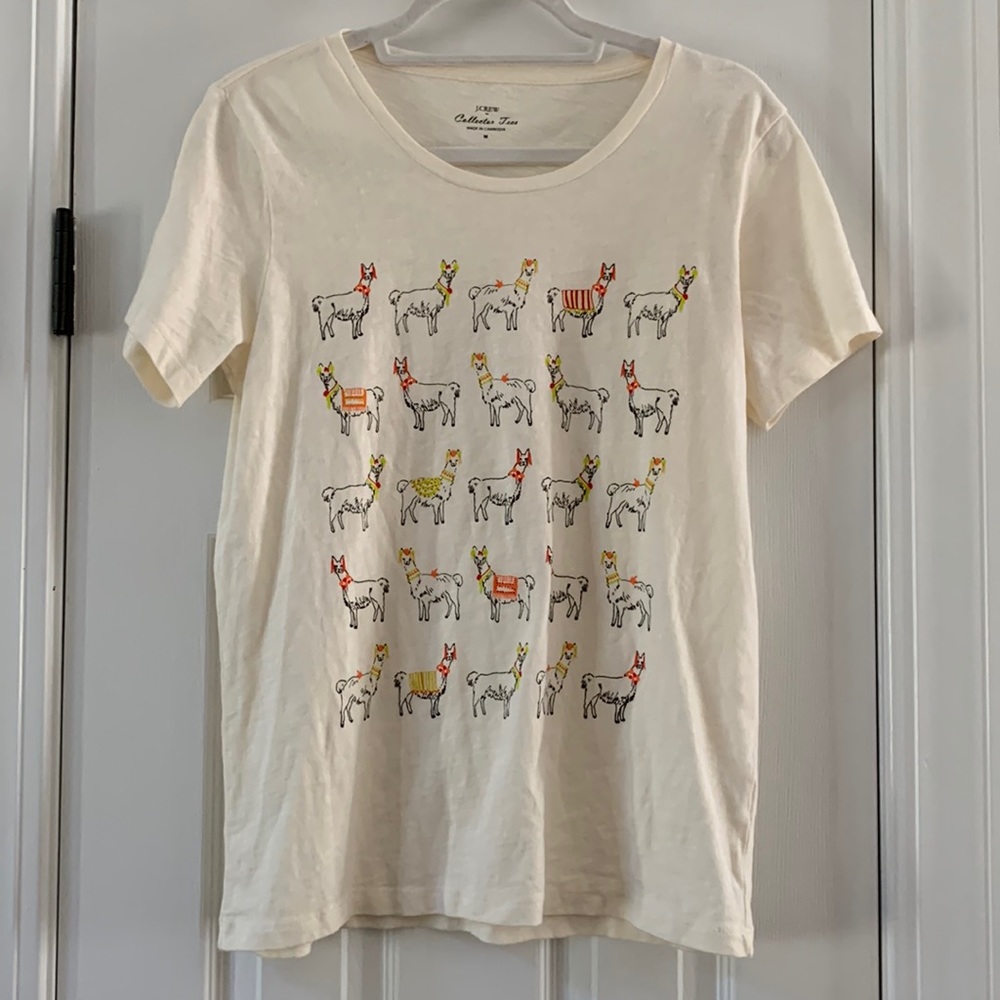 J Crew Factory Cream Llama Collectors Tee, Size M, NWT